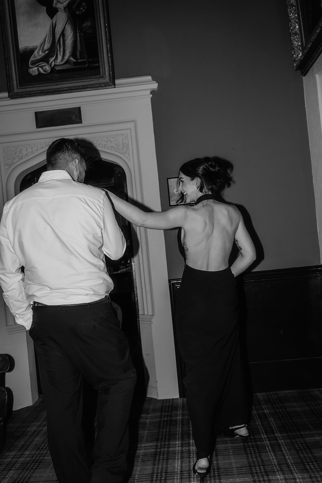 Martha and Ben in a black and white engagement portrait